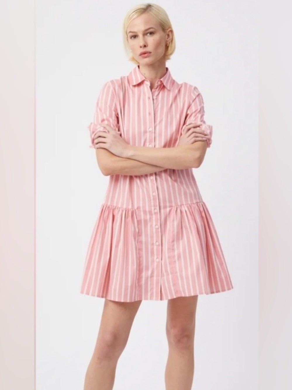 The Shirt by Rochelle Behrens Pink Striped Button-Front Drop Waist Shirt Dress.